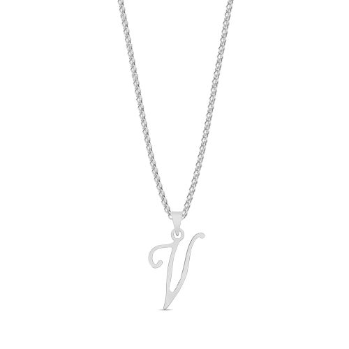 Silver Initial script v Pendant Necklaces