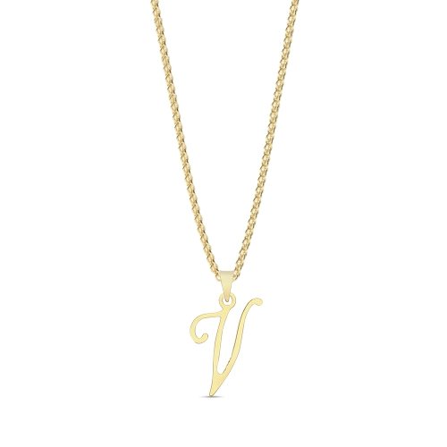 Yellow Gold Initial script v Pendant Necklaces