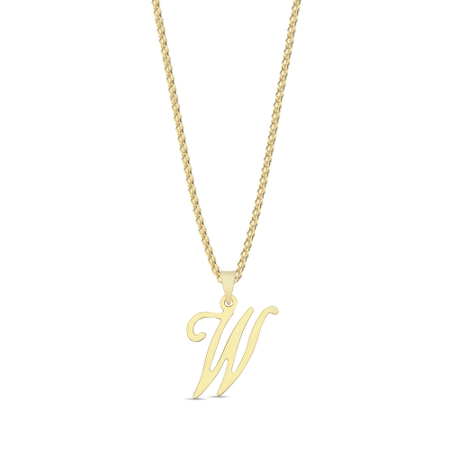 Yellow Gold Initial script w Pendant Necklaces