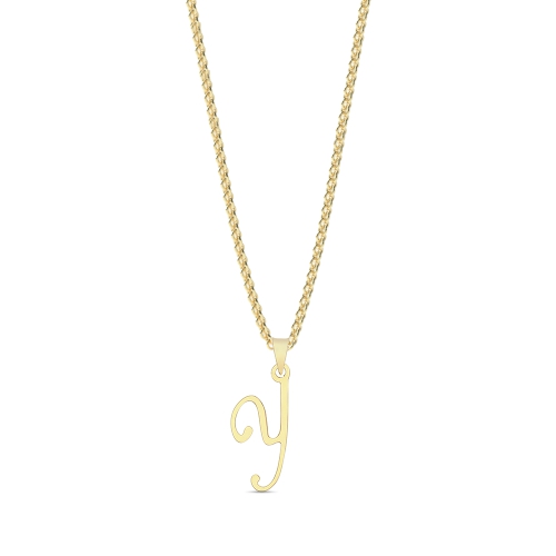 Yellow Gold Initial script y Pendant Necklaces