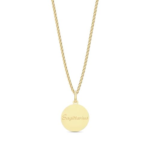 Yellow Gold Circle disc sagittarius plain Pendant Necklaces