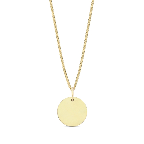 Yellow Gold Plain round disc Pendant Necklaces