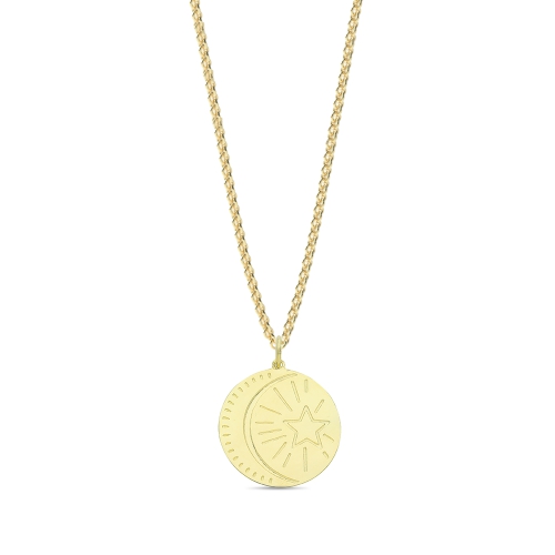 Yellow Gold Moon star disc Pendant Necklaces