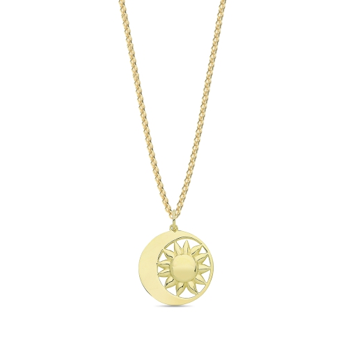 Yellow Gold Moon sun disc Pendant Necklaces