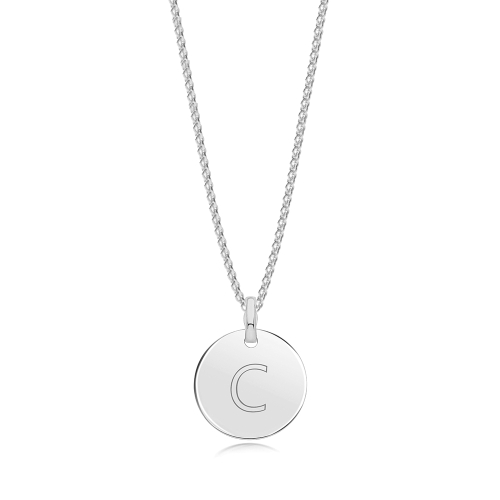 Silver Plain round disc engraved c Pendant Necklaces