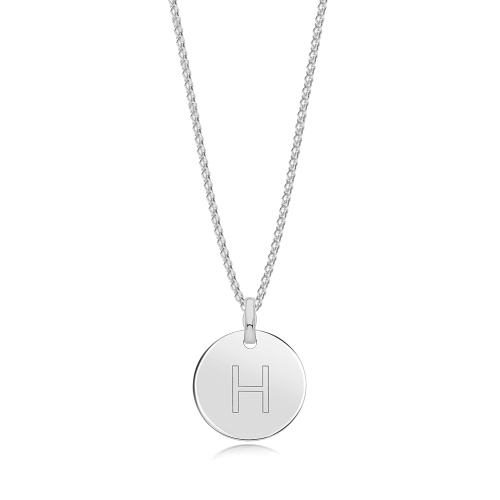 Silver Plain round disc letter h Pendant Necklaces