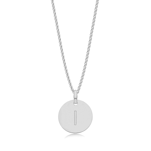 Silver Plain round disc letter i Pendant Necklaces