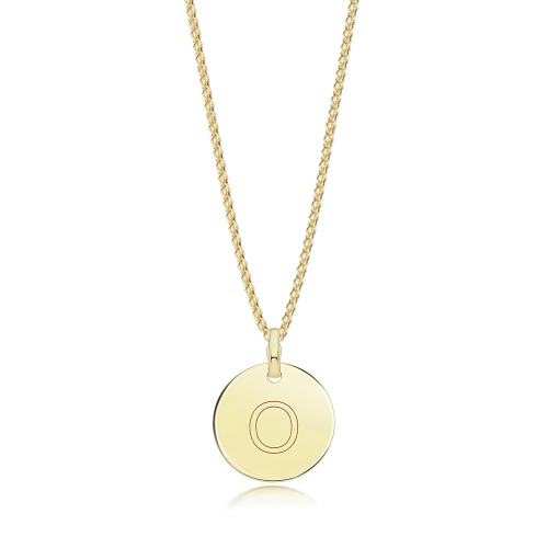 Yellow Gold Plain round disc letter o Pendant Necklaces