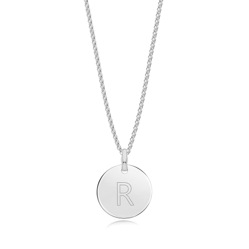 Silver Plain round disc engraved r Pendant Necklaces