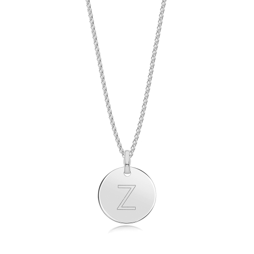 Silver Plain round disc engraved z Pendant Necklaces