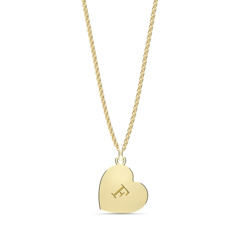 Yellow Gold Plain heart disc engraved f Pendant Necklaces