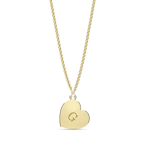 Yellow Gold Plain heart disc engraved g Pendant Necklaces