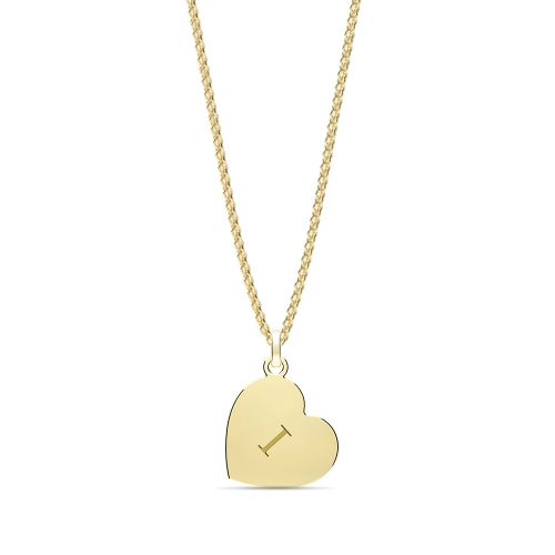 Yellow Gold Plain heart disc engraved i Pendant Necklaces