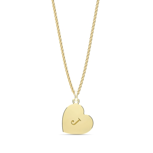 Yellow Gold Plain heart disc engraved j Pendant Necklaces