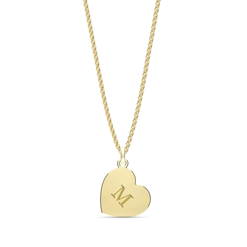 Yellow Gold Plain heart disc engraved m Pendant Necklaces