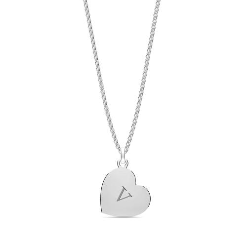 Silver Plain heart disc engraved v Pendant Necklaces