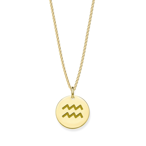 Yellow Gold Aquarius zodiac Pendant Necklaces