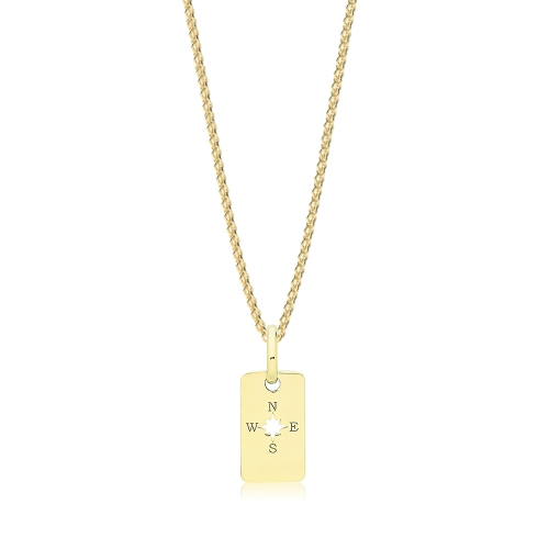 Yellow Gold Engraved compass Pendant Necklaces