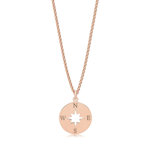 Rose Gold Plain metal compass Personalise Pendant Necklace