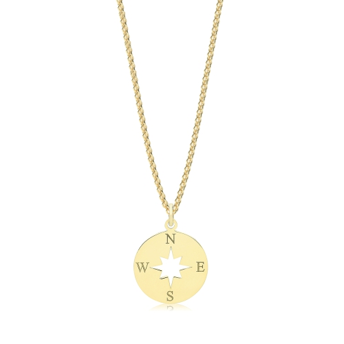 Yellow Gold Plain metal compass Pendant Necklaces
