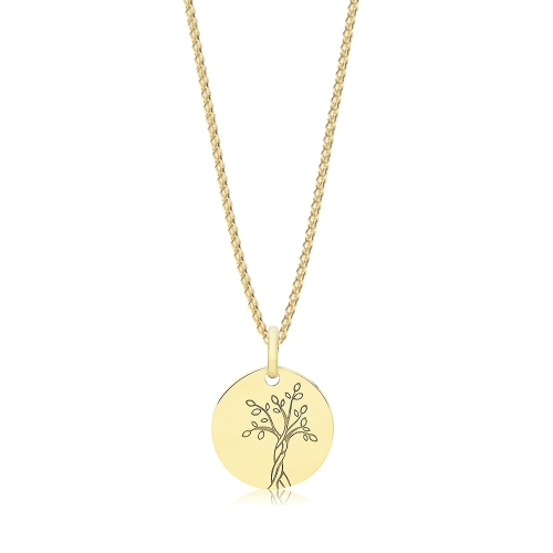 Yellow Gold Engraved tree of life Pendant Necklaces