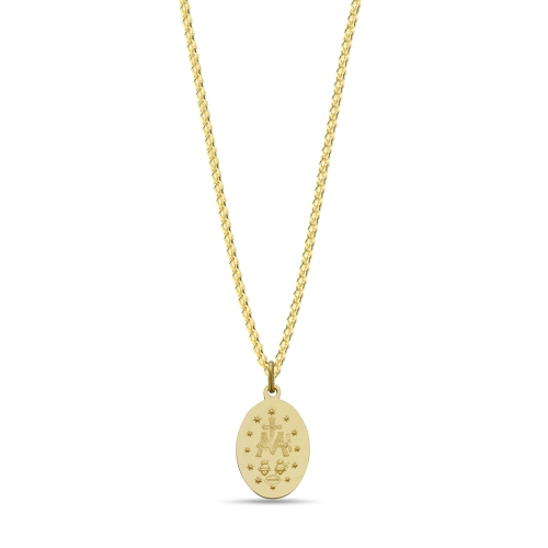 Yellow Gold Plain oval shaped miracilous Pendant Necklaces