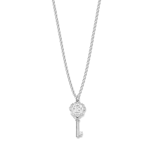 Silver 18th birthday key Pendant Necklaces