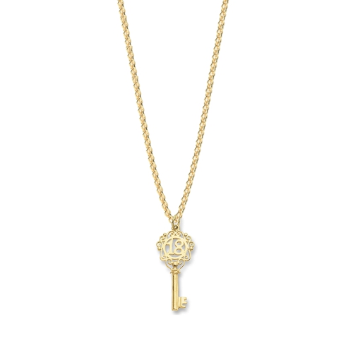 Yellow Gold 18th birthday key Pendant Necklaces