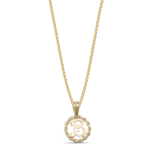 Yellow Gold Plain round disc letter b Pendant Necklaces