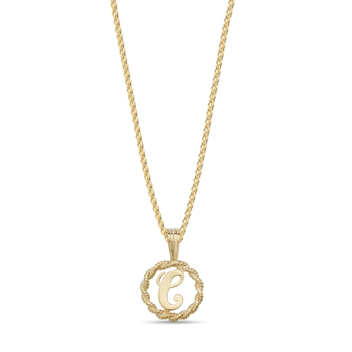 Yellow Gold Plain round disc letter c Pendant Necklaces