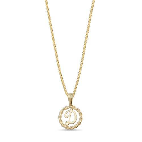 Yellow Gold Plain round disc letter d Pendant Necklaces