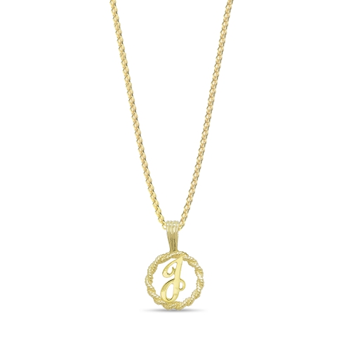 Yellow Gold Twisted rope j Pendant Necklaces