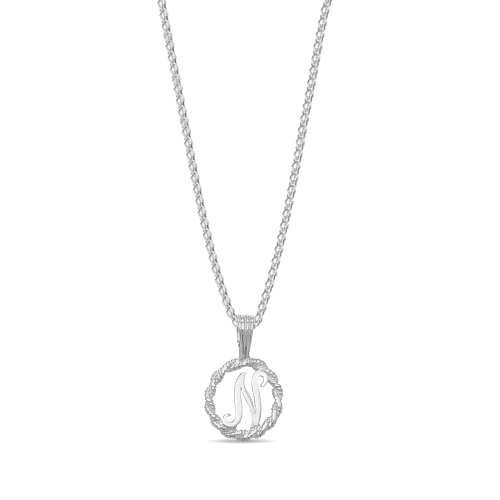 Silver Plain round disc letter n Pendant Necklaces