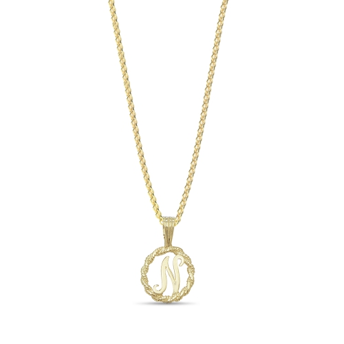 Yellow Gold Plain round disc letter n Pendant Necklaces