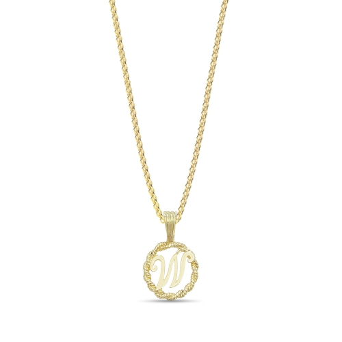 Yellow Gold Plain round disc letter w Pendant Necklaces