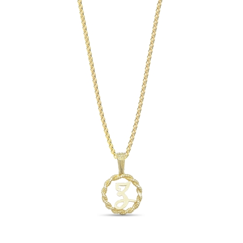 Yellow Gold Plain round disc letter z Pendant Necklaces