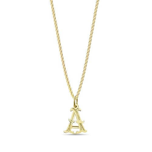 Yellow Gold Plain fancy a Initial Pendant Necklaces