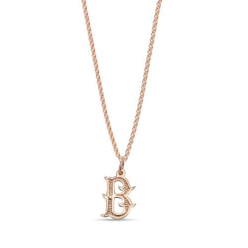 Rose Gold Plain fancy b Initial Pendant Necklaces
