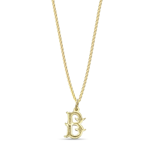 Yellow Gold Plain fancy b Initial Pendant Necklaces