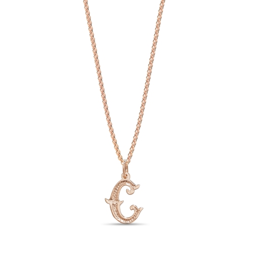 Rose Gold Plain fancy c Initial Pendant Necklaces