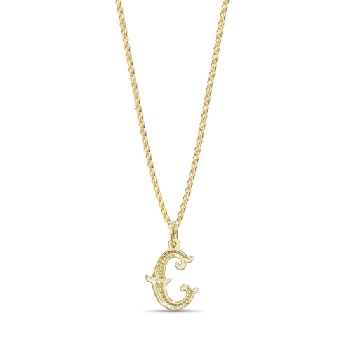 Yellow Gold Plain fancy c Initial Pendant Necklaces