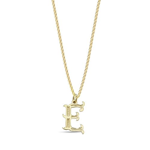 Yellow Gold Plain fancy e Initial Pendant Necklaces