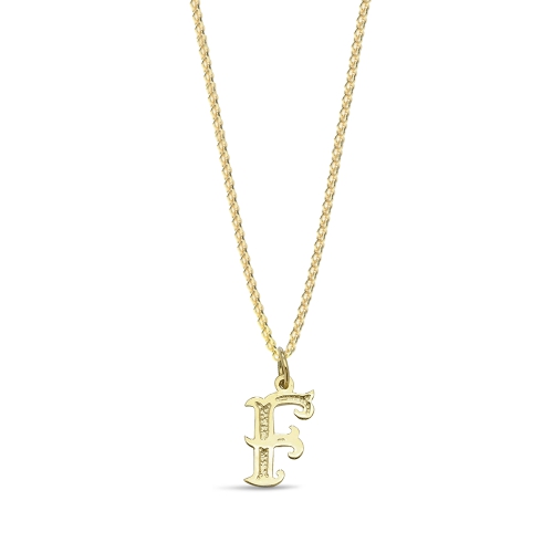 Yellow Gold Plain fancy f Initial Pendant Necklaces
