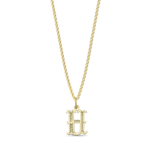 Yellow Gold Plain fancy h Initial Pendant Necklaces