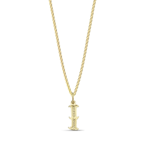 Yellow Gold Plain fancy i Initial Pendant Necklaces