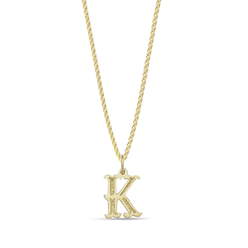 Yellow Gold Plain fancy k Initial Pendant Necklaces