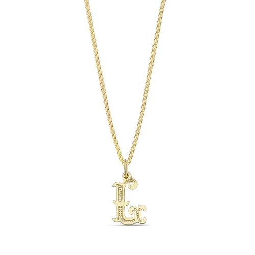 Yellow Gold Plain fancy l Initial Pendant Necklaces