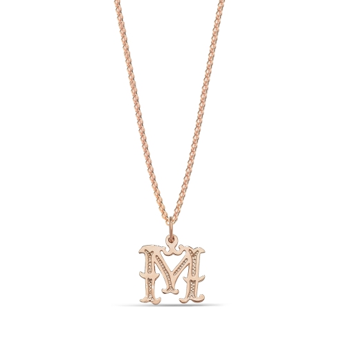 Rose Gold Plain fancy m Initial Pendant Necklaces