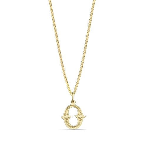 Yellow Gold Plain fancy o Initial Pendant Necklaces