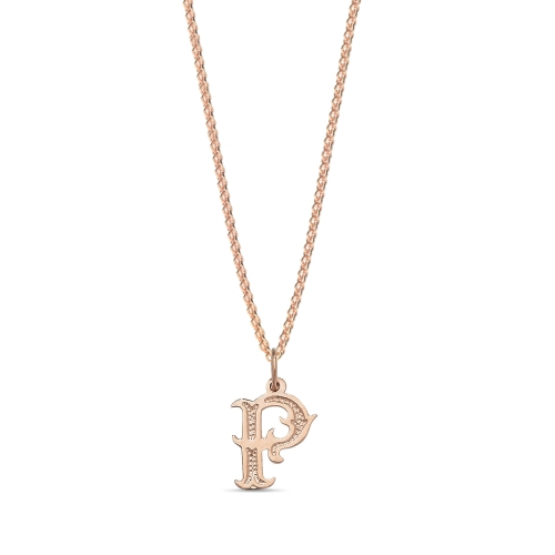 Rose Gold Plain fancy p Initial Pendant Necklaces